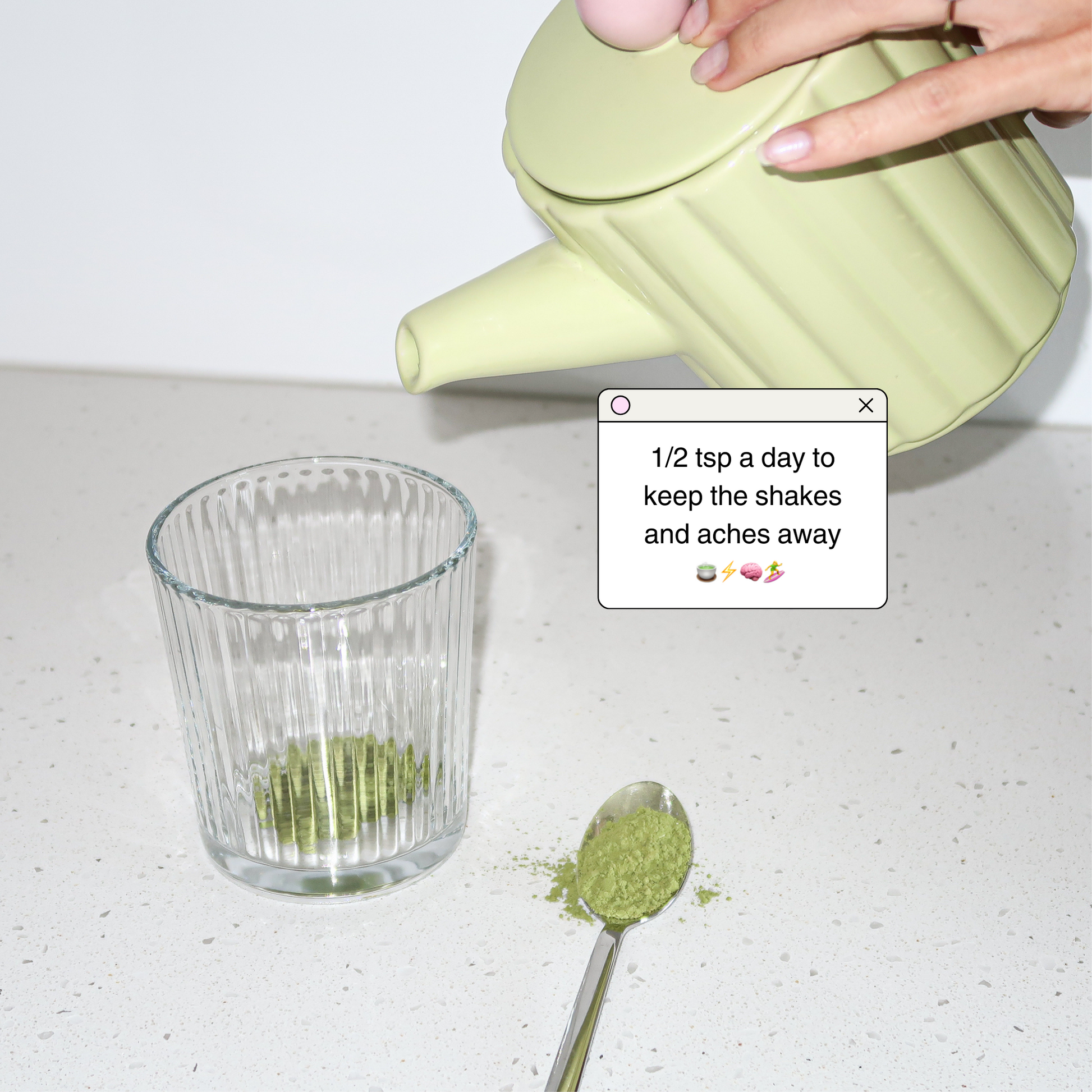 1/2 tsp a day to keep the shakes and aches away
